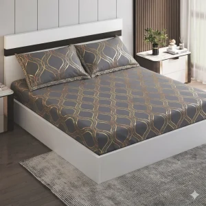 Eternity Luxe Golden Wave Geometric Cotton Double Bedsheet Set